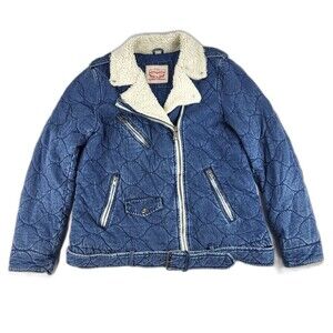 Levi's Quilted Denim Sherpa Belted Jacket Size LARGE